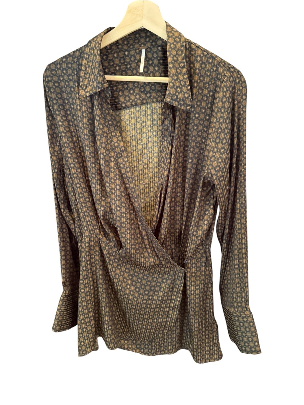 Free People Arlo Wrap Top Twilight Combo Floral Blouse Medium Fall Maximalism